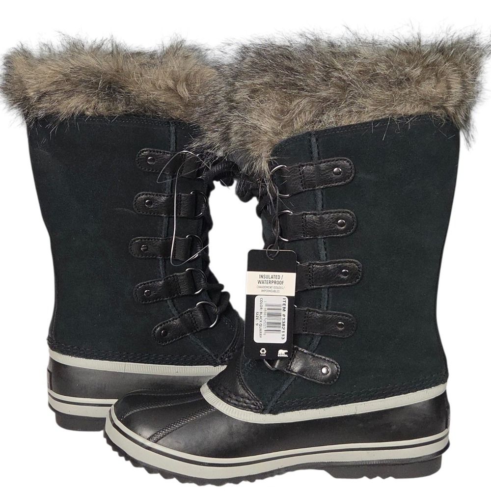 Sorel Joan of Arctic Boots Womens 9 Black Waterproof Winter Snow Faux Fur New - Picture 7 of 12
